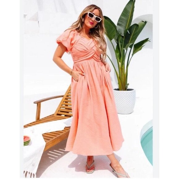 Ivy City Co Dresses & Skirts - Ivy City Co Sawyer Peach Cotton Gauze Dress / Women’s Size 8